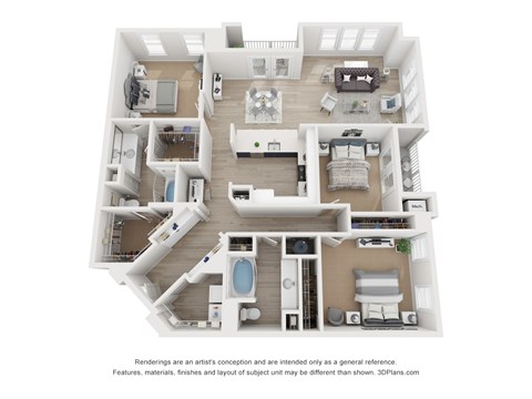 Floor plan for 3 beds, 2 baths, 1559 sqft
